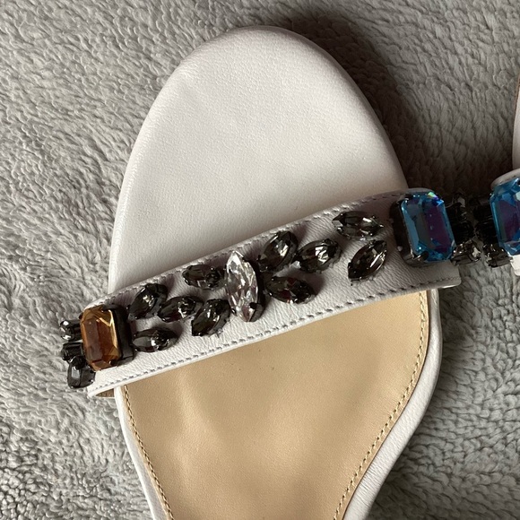 Alexandre Birman Clarita Jeweled Leather Block Heel Wrap Sandals White Bridal - Picture 7 of 17